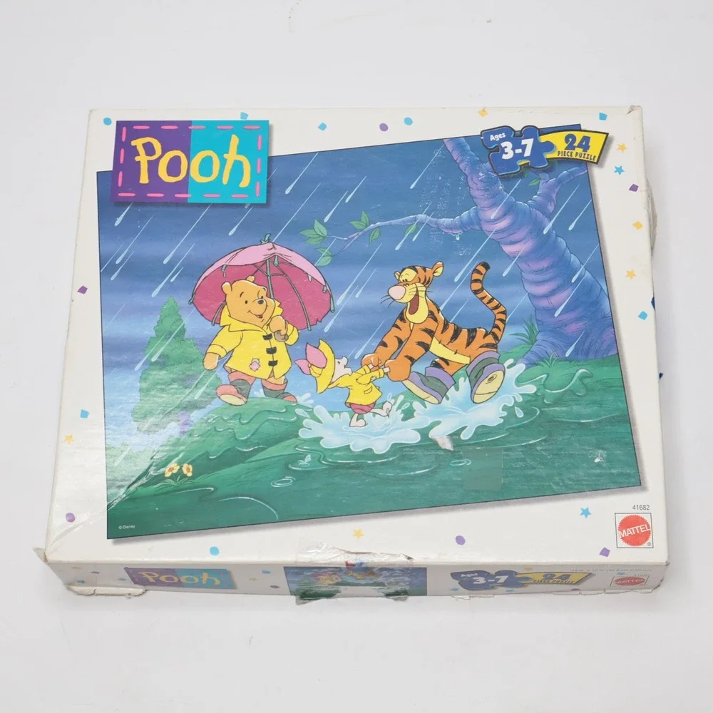 Mattel Disney Winnie the‎ Pooh 24 Piece Jigsaw Puzzle 41682 Rain Scene Vintage